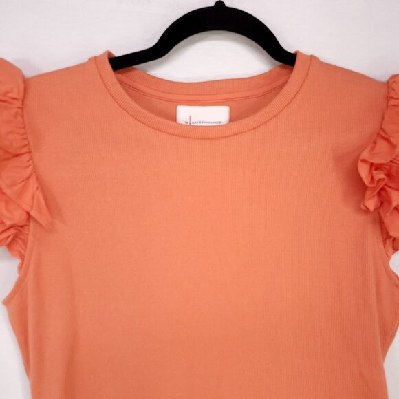 Anthropologie Ribbed Top Size Medium Ruffle Short Cap Sleeve Round Neck Blouse - Picture 10 of 12